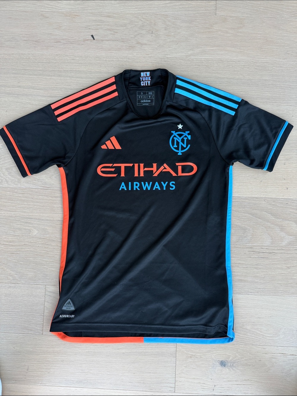 adidas Authentic NYCFC 24-25 Soccer Jersey kit with Blue & Orange Accents